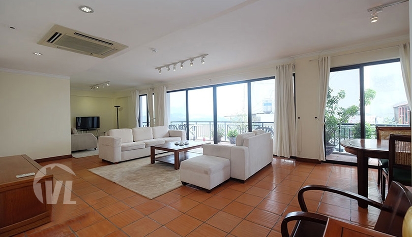 Lake view large 2 bedrooms apartment with terrace in Truc Bach