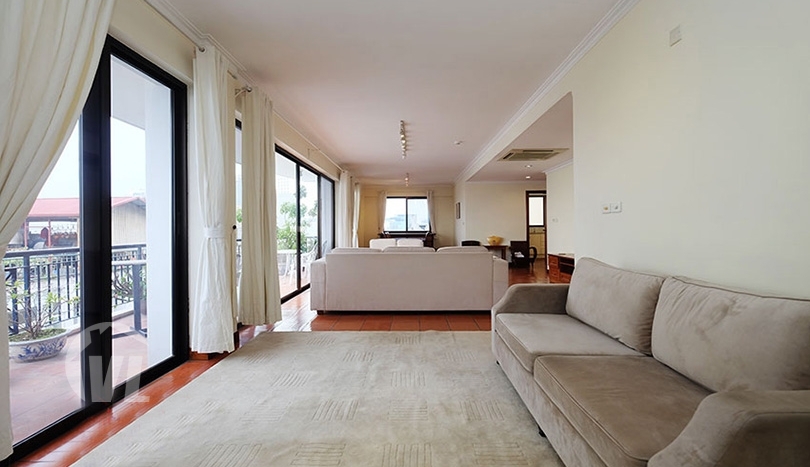Lake view large 2 bedrooms apartment with terrace in Truc Bach