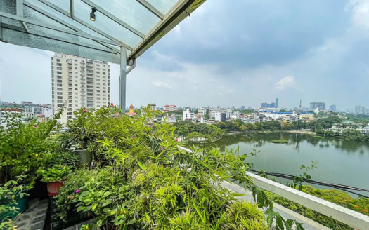 Large balcony two bedroom apartment for rent in Truc Bach with lake view