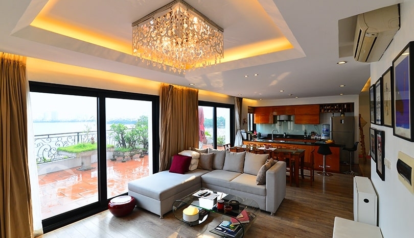 Penthouse in Tay Ho for rent with terrace facing the West Lake