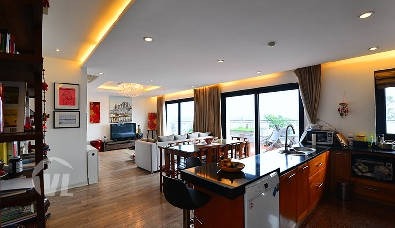 Penthouse in Tay Ho for rent with terrace facing the West Lake