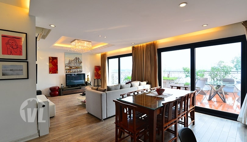 Penthouse in Tay Ho for rent with terrace facing the West Lake