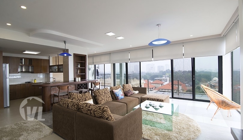 Furnished 4 beds apartment to lease in Tay Ho with West Lake view