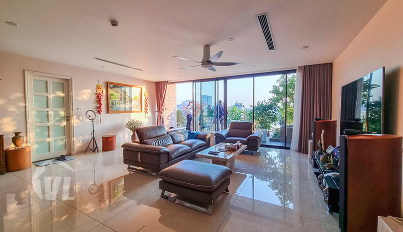 Unique 4 bedroom apartment with terrace to rent in Truc Bach