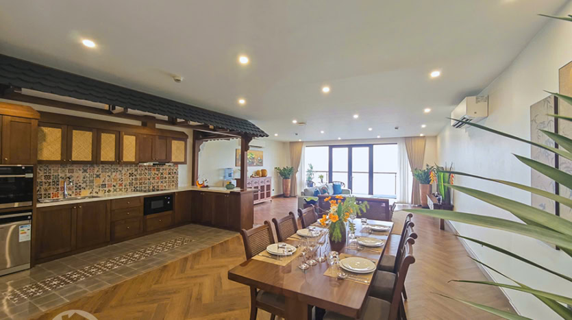 Brand-new Indochina-style 3-bedroom apartment for rent in Tay Ho