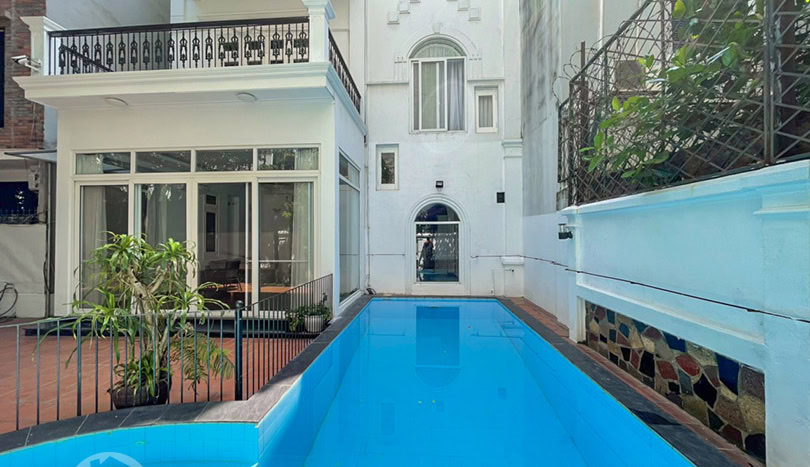 Furnished house for rent in Tay Ho with swimming pool and garden