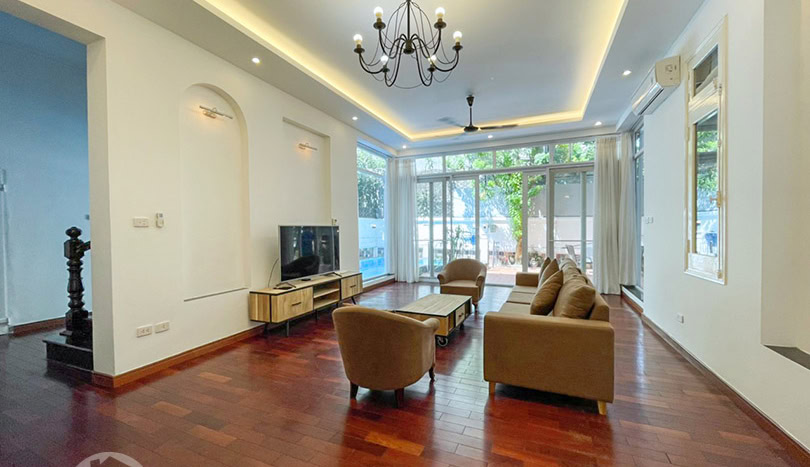 Furnished house for rent in Tay Ho with swimming pool and garden
